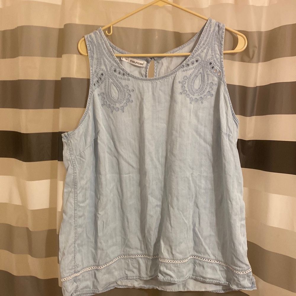 Maurices Light Blue Embroidered Tank Top